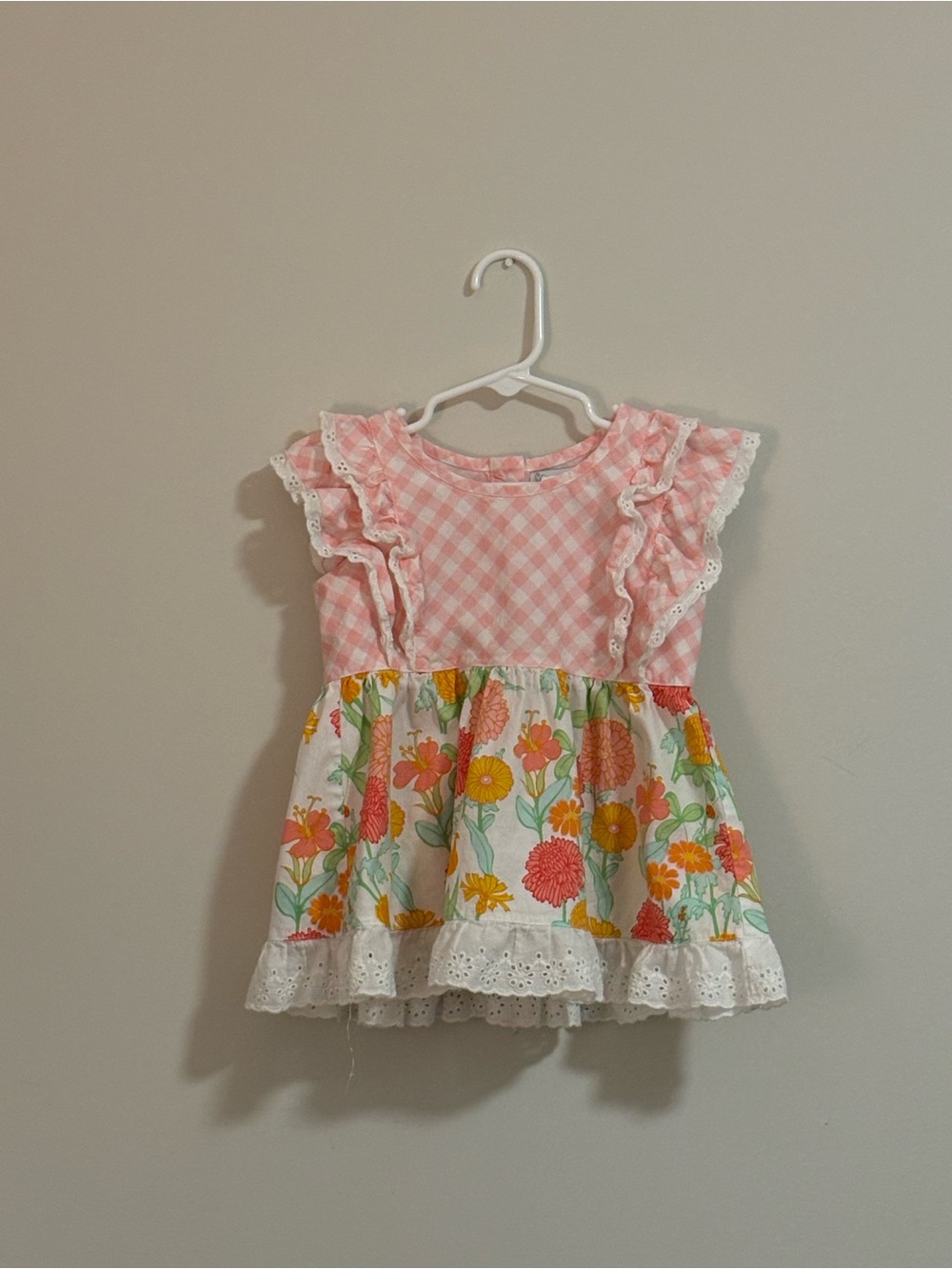 Pink Gingham & Floral Ruffle Baby/Toddler Top